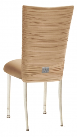Chloe Beige Stretch Knit Chair Cover with Rhinestone Accent and Cushion on Ivory Legs (1)