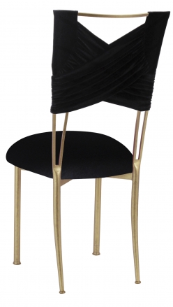 Black Velvet Sweetheart Chair Cover and Cushion on Gold Legs (1)