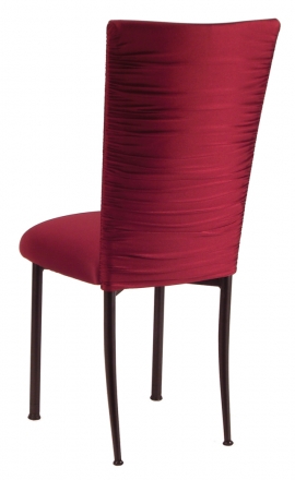 Chloe Cranberry Stretch Knit Chair Cover and Cushion on Brown Legs (1)