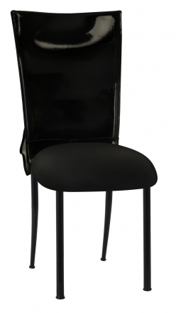 Black Patent Leather Chair Cover with Rhinestone Bow and Black Stretch Knit Cushion on Black Legs (2)