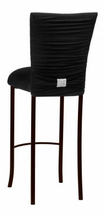 Chloe Black Stretch Knit Barstool Cover with Rhinestone Accent Band and Cushion on Brown Legs (1)