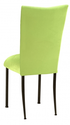 Lime Green Velvet Chair Cover and Cushion on Brown Legs (1)