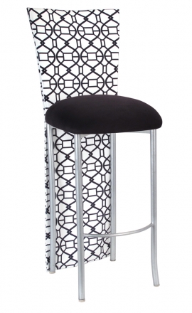 Black and White Kaleidoscope Barstool Jacket with Black Suede Cushion on Silver Legs (2)