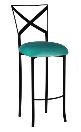 Blak. Barstool with Turquoise Velvet Cushion (2)