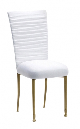 Chloe White Stretch Knit Chair Cover and Cushion on Gold Legs (2)