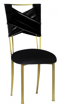 Black Velvet Sweetheart Chair Cover and Cushion on Gold Legs (2)