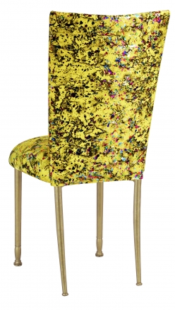 Yellow Paint Splatter Chair Cover and Cushion on Gold Legs (1)