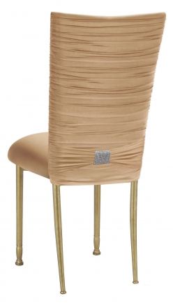 Chloe Beige Stretch Knit Chair Cover with Rhinestone Accent and Cushion on Gold Legs (1)