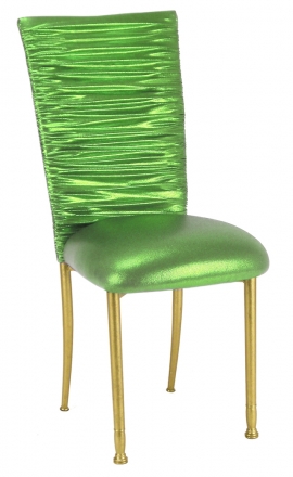Chloe Metallic Lime Stretch Knit Chair Cover and Cushion on Gold legs (2)