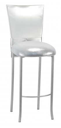 Silver Patent Barstool 3/4 Chair Cover with Rhinestone Accent Belt and Metallic Silver Stretch Knit Cushion on Silver Legs (2)