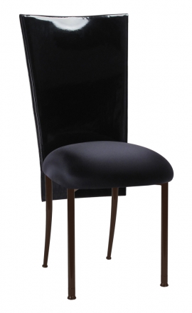 Black Patent 3/4 Chair Cover with Black Stretch Knit Cushion on Brown Legs (2)