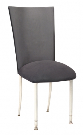 Charcoal Diamond Tufted Taffeta Chair Cover with Charcoal Suede Cushion on Ivory Legs (2)