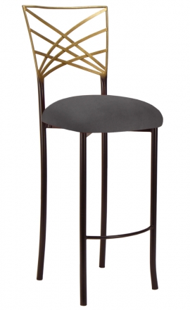 Two Tone Gold Fanfare Barstool with Charcoal Suede Cushion (2)