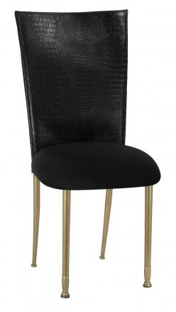 Black Croc Chair Cover with Black Stretch Knit Cushion on Gold Legs (2)
