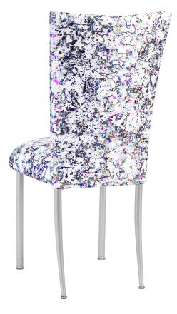 White Paint Splatter Chair Cover and Cushion on Silver Legs (1)