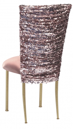Blush Bedazzled Chair Cover and Blush Stretch Knit Cushion on Gold Legs (1)
