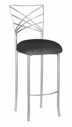 Silver Fanfare Barstool with Charcoal Velvet Cushion (2)