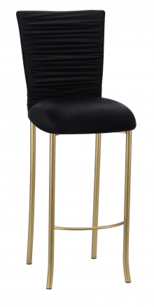 Chloe Black Stretch Knit Barstool Cover with Rhinestone Accent Band and Cushion on Gold Legs (2)