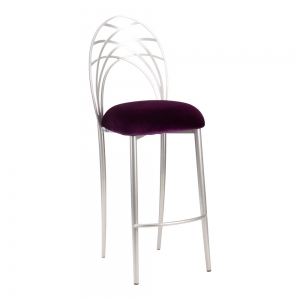 Silver Piazza Barstool with Eggplant Velvet Cushion (2)