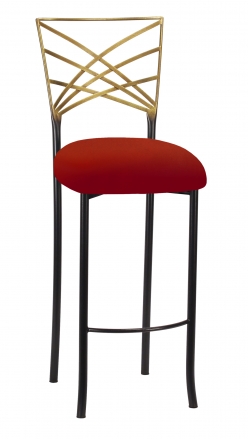 Two Tone Fanfare Barstool with Red Velvet Cushion (2)