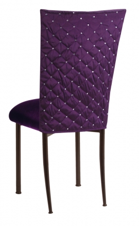 Purple Diamond Tufted Taffeta Chair Cover with Deep Purple Velvet Cushion on Brown Legs (1)