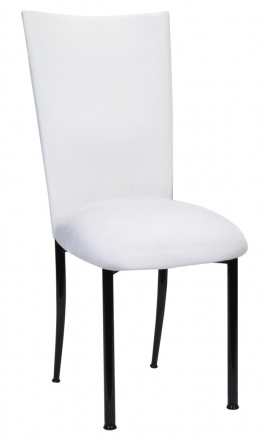 White Diamond Tufted Taffeta Chair Cover with White Suede Cushion on Black Legs (2)