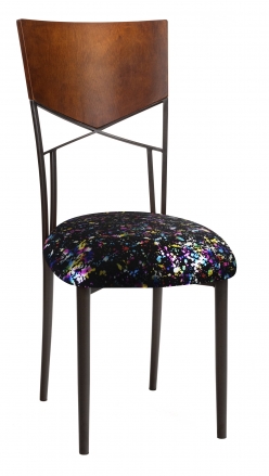 Butterfly Woodback Chair with Black Paint Splatter Cushion on Brown Legs (2)