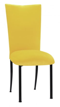 Sunshine Yellow Velvet Chair Cover and Cushion on Black Legs (2)