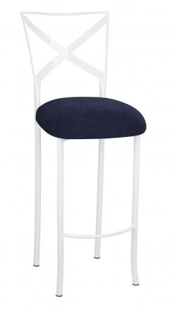 Simply X White Barstool with Navy Blue Suede Cushion (2)
