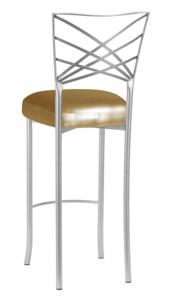Silver Fanfare Barstool with Gold Leatherette Boxed Cushion (1)