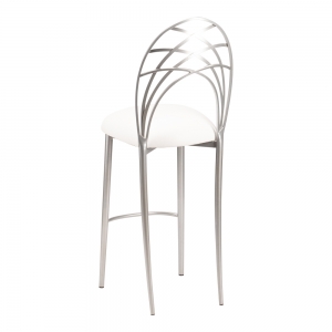 Silver Piazza Barstool with White Leatherette Cushion (1)