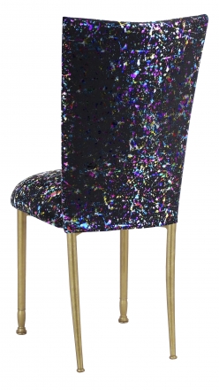 Black Paint Splatter Chair Cover and Cushion on Gold Legs (1)