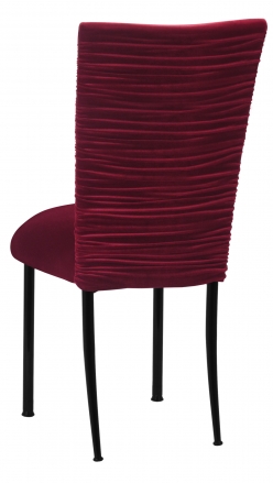 Chloe Cranberry Velvet Chair Cover and Cushion on Black Legs (1)