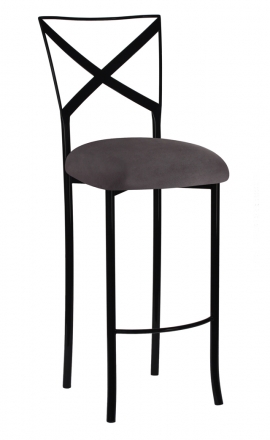 Blak. Barstool with Charcoal Suede Cushion (2)
