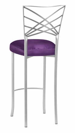 Silver Fanfare Barstool with Purple Taffeta Boxed Cushion (1)