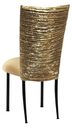 Gold Bedazzled Chair Cover with Gold Stretch Knit Cushion on Black Legs (1)