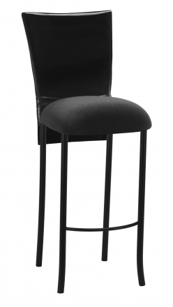 Black Patent Barstool Cover with Black Velvet Cushion on Black Legs (2)