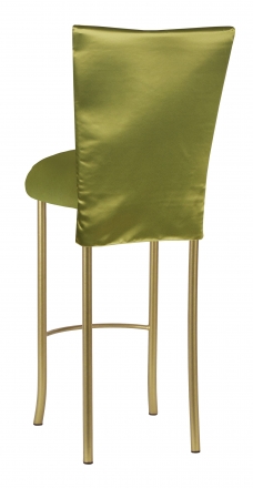 Lime Satin 3/4 Length Barstool Cover and Cushion on Gold Legs (1)