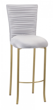 Chloe Silver Stretch Knit Barstool Cover with Rhinestone Accent Band and Cushion on Gold Legs (2)