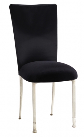 Black Rosette Chair Cover with Black Velvet Cushion on Ivory Legs (2)