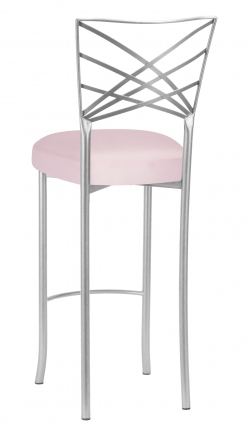 Silver Fanfare Barstool with Soft Pink Satin Boxed Cushion (1)