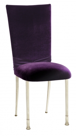 Deep Purple Velvet Chair Cover with Rhinestone Accent and Cushion on Ivory Legs (2)