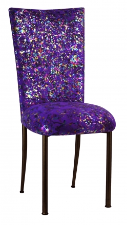 Purple Paint Splatter Chair Cover and Cushion on Brown Legs (2)