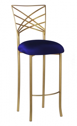 Gold Fanfare Barstool with Navy Stretch Knit Cushion (2)