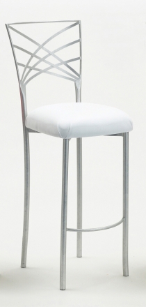 Silver Fanfare Barstool with White Leatherette Cushion (2)