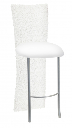 White Wedding Lace Barstool Jacket with White Knit Cushion on Silver Legs (2)