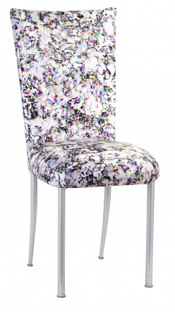 White Paint Splatter Chair Cover and Cushion on Silver Legs (2)