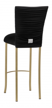 Chloe Black Stretch Knit Barstool Cover with Rhinestone Accent Band and Cushion on Gold Legs (1)