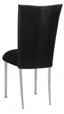Matte Black Croc Chair Cover with Black Stretch Knit Cushion on Silver Legs (1)