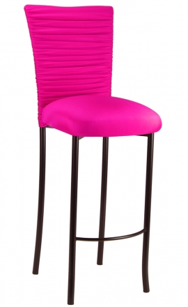 Chloe Hot Pink Stretch Knit Barstool Cover and Cushion on Brown Legs (2)